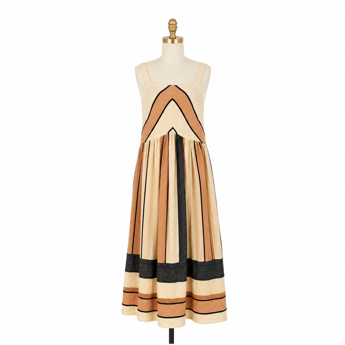 Free People Bloom Midi Dress Natural Stripe Size Large
